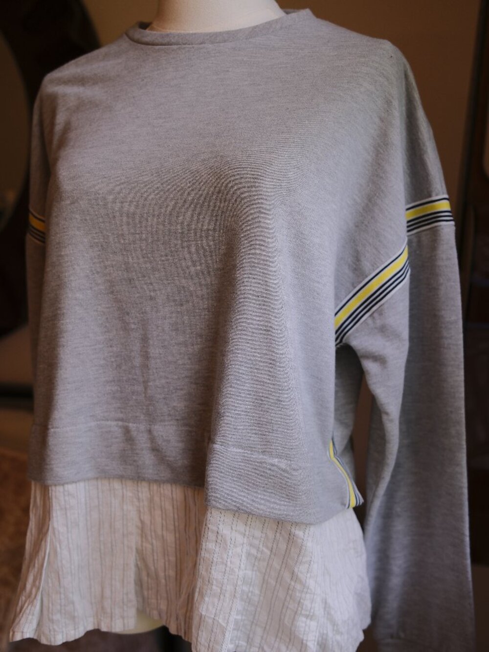 Maeve Anthropologie Twofer Sweatshirt Layered Top Gray Striped Detail Size S